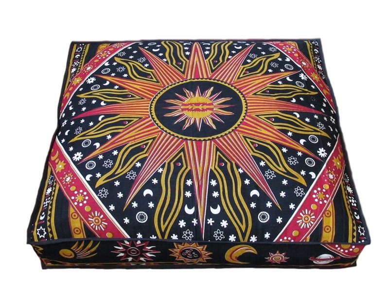 Ethnic Indian 100/% Cotton Handmade Mandala Sun 35 Large Meditation Decorative Floor Cushion Cover Rectangle Dog Ped Bed Ottoman Pouf Cover