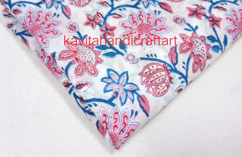 By The Yard Ethnic Hand Block Floral Print Indian Women Clothing Dressmaking Running Loose Craft Sewing Material Light Weight Cotton Fabric