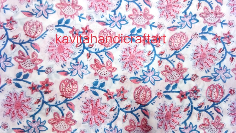 By The Yard Ethnic Hand Block Floral Print Indian Women Clothing Dressmaking Running Loose Craft Sewing Material Light Weight Cotton Fabric