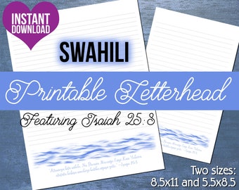 Swahili JW Letterhead | Letter Writing Stationery | Instant Download Digital Item | Ocean Scene With Isaiah 25:8