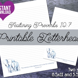 JW Letterhead for Kids or Adults | Letter Writing Stationery | Instant Download Digital Item | Mom and Baby Elephant with Proverbs 10:7