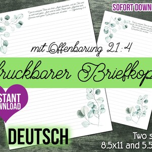 JW Letterhead German | Deutsch Letter Writing Stationery | Instant Download Digital Item | Eucalyptus with Revelation 21:4