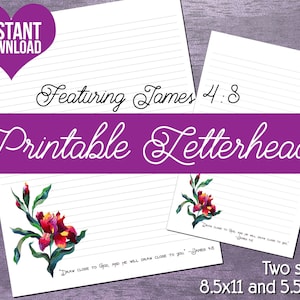 JW Letterhead Iris | Letter Writing Stationery | Instant Download Digital Item | Watercolor Iris with James 4:8