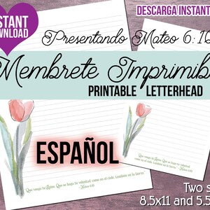 Membrete de JW en español / Papelería para escribir cartas en español / Descarga instantánea / Tulipán de acuarela con Mateo 6:10