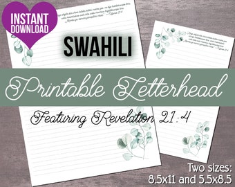 JW Letterhead Swahili | Letter Writing Stationery | Instant Download Digital Item | Watercolor Leaves with Revelation 21:4