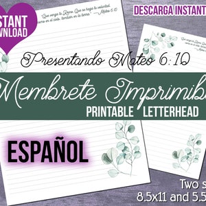 JW Membrete en Español / Papelería para Escritura de Cartas en Español / Descarga Instantánea Artículo Digital / Hojas de Eucalipto con Mateo 6:10