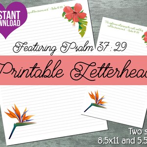 Papel con membrete de JW / Papelería para cartas / Descarga digital instantánea / Flores tropicales con Salmo 37:29