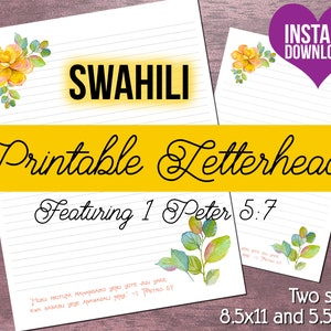 JW Letterhead en swahili / Papelería para escribir cartas / Descarga instantánea de artículos digitales / Suculentas de acuarela con 1 Pedro 5:7