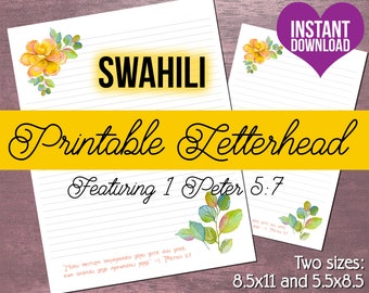 JW Letterhead in Swahili | Letter Writing Stationery | Instant Download Digital Item | Watercolor Succulents with 1 Peter 5:7