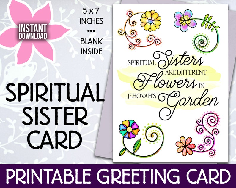 JW Printable Greeting Card for a Spiritual Sister 5x7 Jehovah's Witness Gifts Digital Download image 1