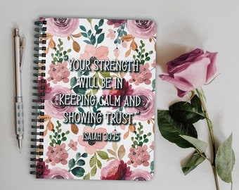 JW Notebook Roses 5" x 7" Pink and Green | Year Text Isaiah 30:15 | Note Book for Assemblies