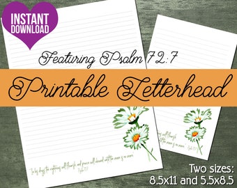 JW Letterhead | Letter Writing Stationery | Instant Download Digital Item | Daisies with Psalm 72:7