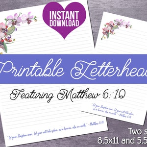 JW Letterhead for Witnessing Letters | English Letter Writing Stationery | Pink and Purple Orchids with Matthew 6:10