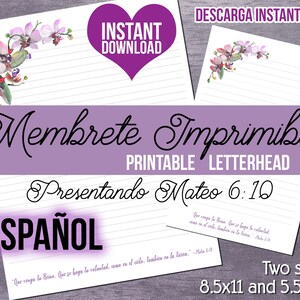 JW Letterhead en Español | Spanish Letter Writing Stationery | Pink and Purple Orchids with Matthew 6:10 | Instant Download