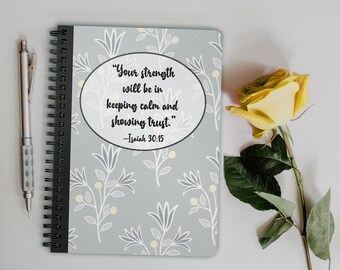 JW Gray and Yellow Floral Notebook 5" x 7" | Year Text Isaiah 30:15 | Convention Note Book