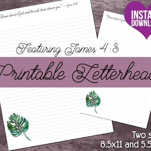 JW Membrete / Papelería para escribir cartas / Descarga instantánea de artículos digitales / Hoja de Monstera con Santiago 4:8