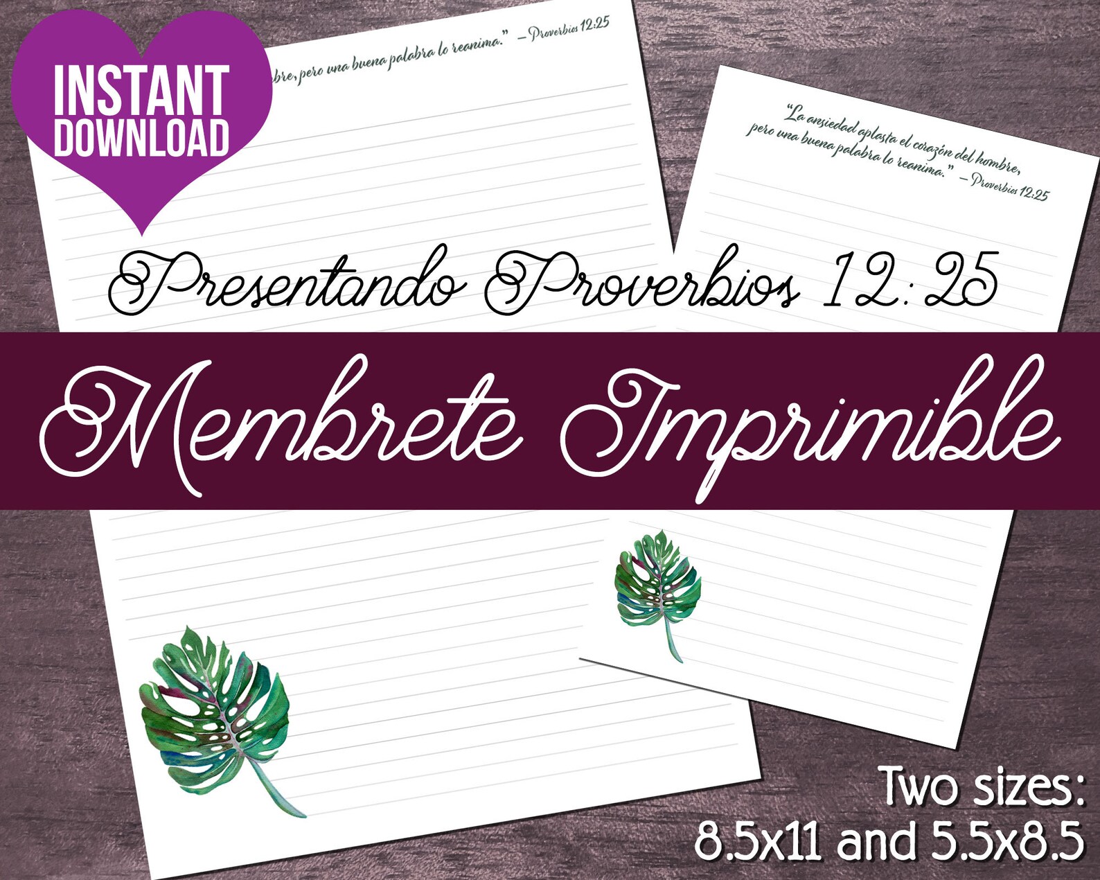 Español JW Letterhead Spanish Writing Stationery Monstera Leaf With