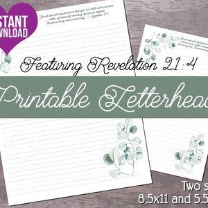 JW Letterhead | Letter Writing Stationery | Instant Download Digital Item | Watercolor Eucalyptus Leaves with Revelation 21:4