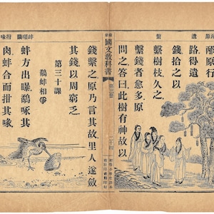 Download digitale di rare pagine nazionali cinesi dei lettori con illustrazioni pubblicate a Shanghai nel 1906 Simboli cinesi asiatici dell'inizio del secolo