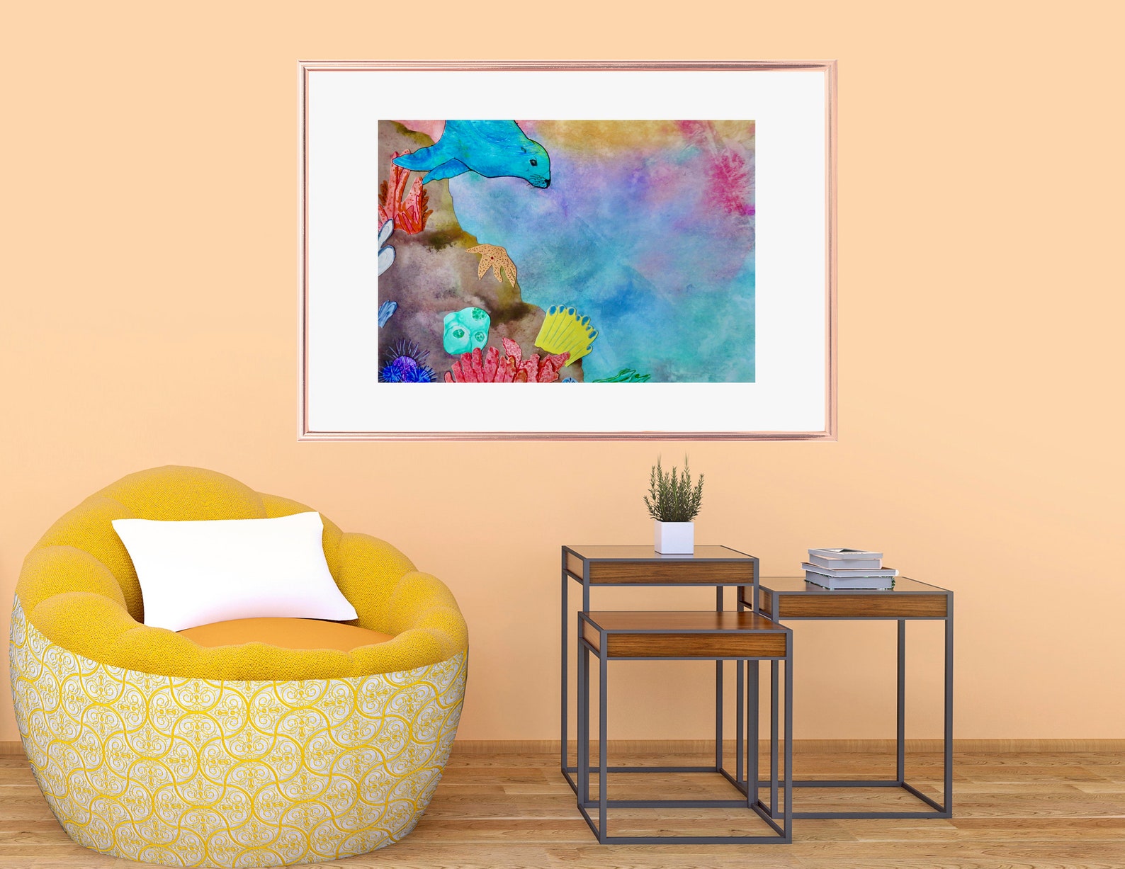 Ocean Coral Reef Multimedia Original Painting With Sea Lion - Etsy