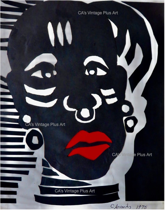 African Warrior Digital Download: Black White and Red African American Culture Art Collage Vintage Signed and Dated by Artist8"x10" Ratio