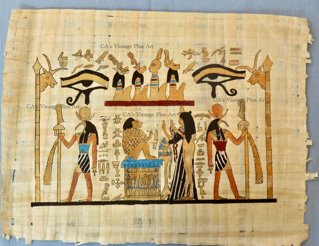 Digital Egyptian Painting on Papyrus With Hieroglyphics and Other Gods Egyptian Decor Etsy