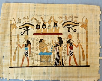 Digital Egyptian Painting on Papyrus with Hieroglyphics and Other Gods: Egyptian Decor