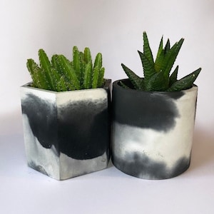 Black/White Concrete Plant Pots • Round Plant Pot • Hexagon Plant Pot • Personalised Plant Pot • Marble Planter • Plant Pot With Stand