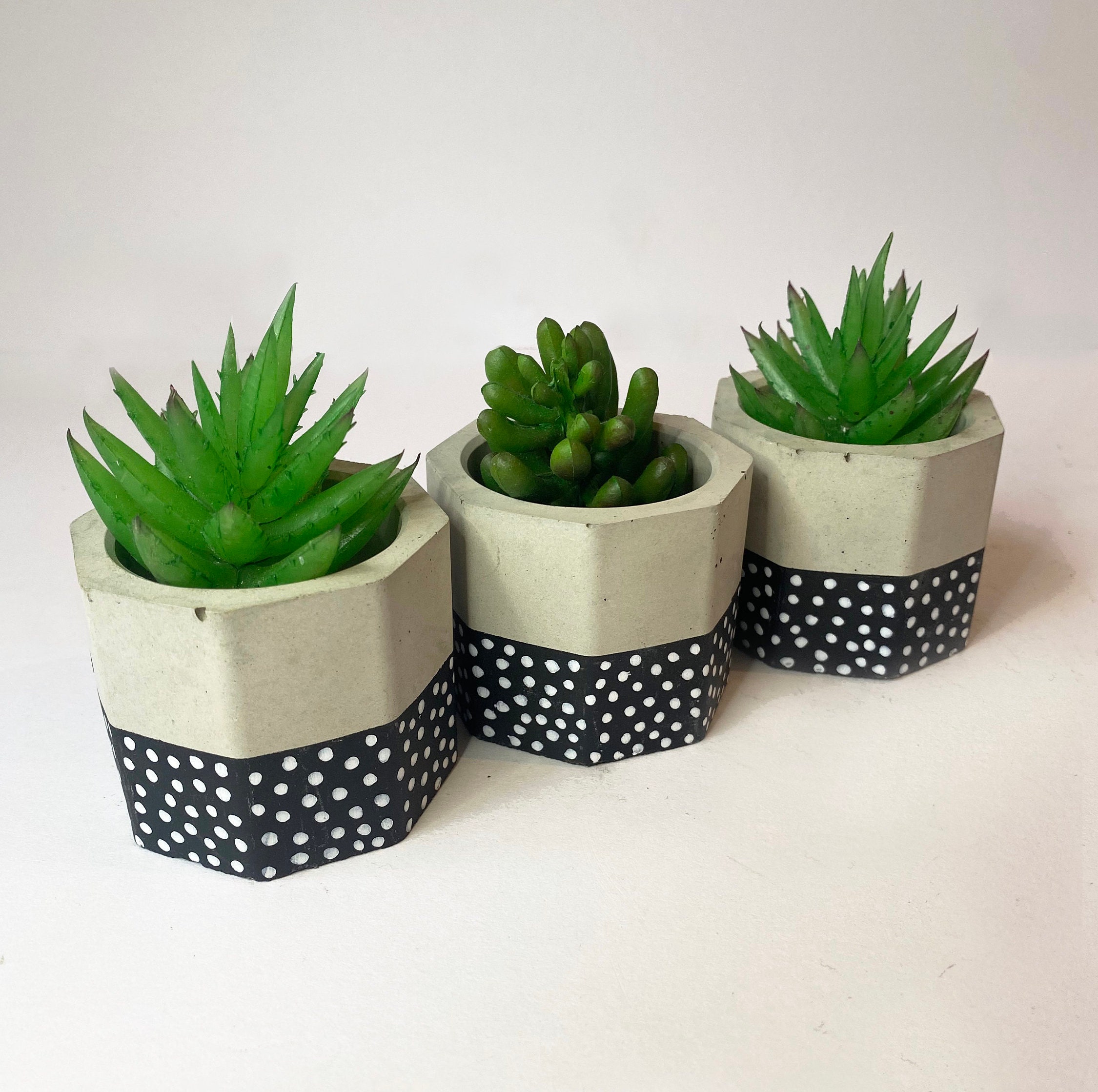 Concrete 3 Pack Polka Dot Tealight Holders, Octagon Mini Pots de Plantes