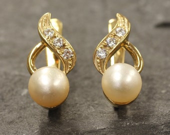 Gold Pearl Earrings, Natural Pearl, Antique Earrings, June Birthstone, Dainty Earrings, White Pearl, Vintage Earrings, Gold Vermeil Earrings