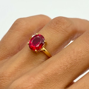 Gold Ruby Ring, Created Ruby, Red Oval Ring, Ruby Engagement Ring, Gold Vermeil Ruby Ring, Classic Red Ring, Red Vintage Ring, Gold By Adina