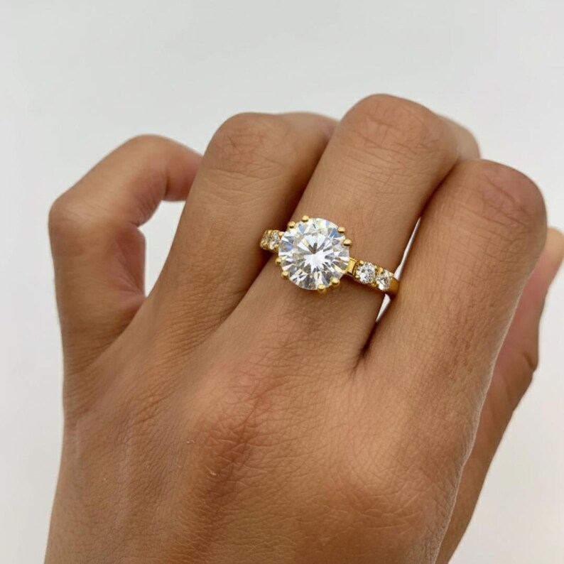 Gold CZ Ring, 4 carat Diamond, Created Diamond, Bridal Diamond Ring, Promise Ring, CZ Diamonds, Sparkly Ring, Solid Silver Ring, Diamonds