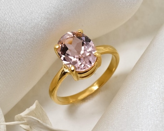 Morganite Engagement Ring, Created Morganite, Pink Promise Ring, Gold Morganite Ring, Pink Oval Ring, Pink Ring, Gift For Her, Gold By Adina