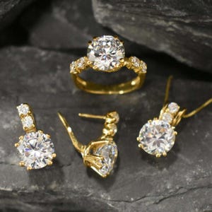 Gold CZ Earrings, Diamond Earrings, 2 carat Diamond, Created Diamond, Bridal Diamond Earrings, Bridal Earrings, CZ Diamonds, Solid Silver image 7