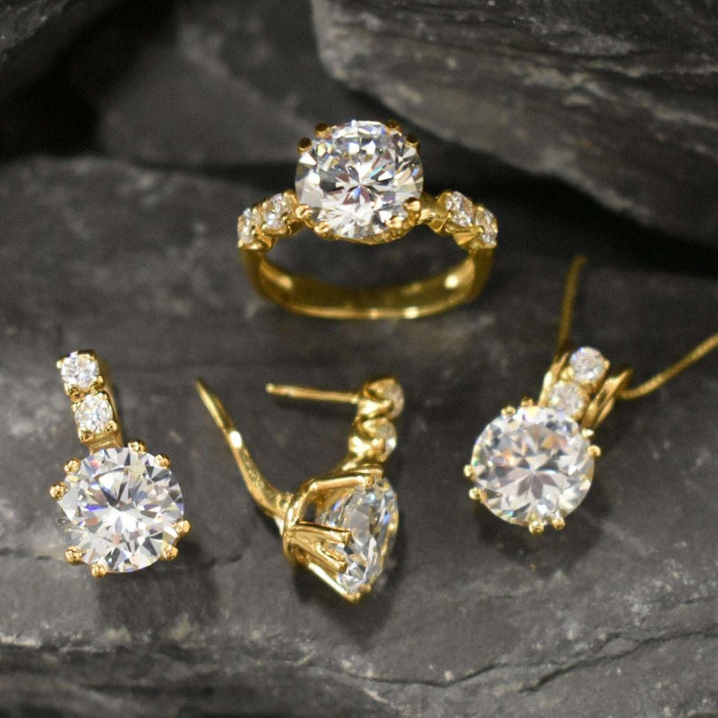 Gold CZ Earrings, Diamond Earrings, 2 carat Diamond, Created Diamond, Bridal Diamond Earrings, Bridal Earrings, CZ Diamonds, Solid Silver image 7