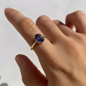 Gold Iolite Ring, 2 Carat Solitaire, Purple Ring, Natural Iolite, Gold Plated Ring, Promise Ring, Proposal Ring, Dainty Ring, Vermeil Ring
