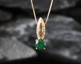 Gold Emerald Pendant, Created Emerald, Antique Necklace, Emerald Drop Pendant, Green Emerald Necklace, Gold Plated Pendant, Gold Vermeil