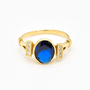 Blue Sapphire Ring, Created Sapphire, Gold Ring, Antique Ring, Promise Ring, Gold Plated Ring, Vintage Ring, Royal Blue Ring, Sapphire Ring