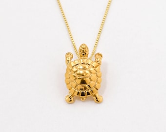 Gold Turtle Pendant, Tortoise Pendant, Gold Plated Pendant, Dainty Necklace, Ocean Pendant, Animal Pendant, Lucky Pendant, Vermeil Pendant