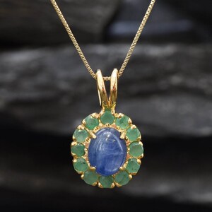 Kyanite Pendant, Gold Victorian Pendant, Gold Kyanite Pendant, Natural Kyanite, Natural Emerald, May Birthstone, Kyanite Necklace, 18K Gold image 9