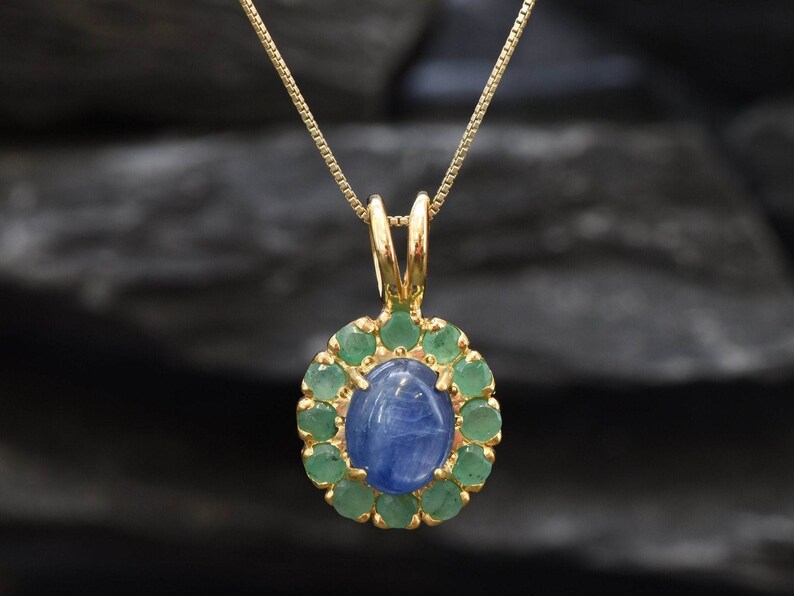 Kyanite Pendant, Gold Victorian Pendant, Gold Kyanite Pendant, Natural Kyanite, Natural Emerald, May Birthstone, Kyanite Necklace, 18K Gold image 9