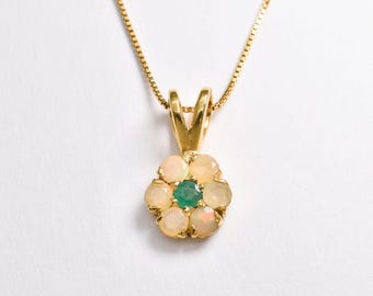 Flower Opal Necklace, Natural Fire Opal, Gold Flower Necklace, October Gift, Natural Emerald, Daisy Pendant, Dainty Pendant, Gold by Adina