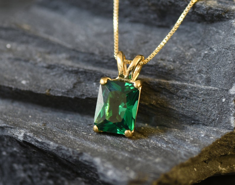 Gold Emerald Pendant Created Emerald Emerald Cut Pendant Etsy