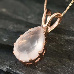 Rose Quartz Pendant, Rose Gold Pendant, Natural Rose Quartz, Rose Gold Teardrop, January Birthstone, Rose Quartz Necklace, Large Rose Quartz