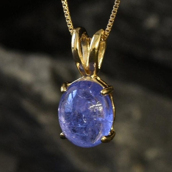 Gold Tanzanite Pendant, Natural Tanzanite, December Birthstone, Tanzanite Necklace, Dainty Oval Pendant, Blue Stone Pendant, Gold Vermeil