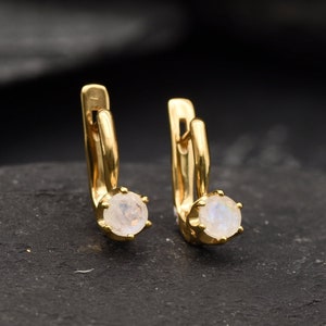 Gold Moonstone Earrings, Dainty Moonstone Studs, Natural Moonstone Earrings, June Birthstone Earrings, Gold Drop Earrings, Gold by Adina