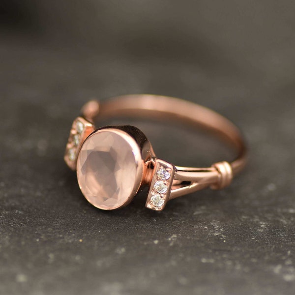 Rose Gold Ring, Rose Quartz Ring, Natural Rose Quartz, Engagement Ring, January Birthstone, Gold Plated Ring, Pink Stone Ring, Vermeil Ring