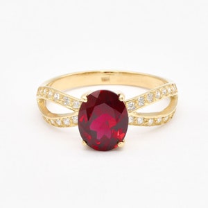 Gold Ruby Ring, Created Ruby, Red Engagement Ring, Split-shank Ring, Classic Ruby Ring, Vintage Oval Ring, Red Diamond, Gold By Adina image 8