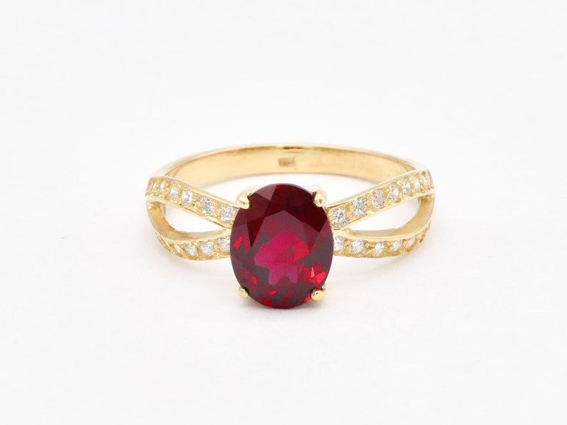 Gold Ruby Ring, Created Ruby, Red Engagement Ring, Split-shank Ring, Classic Ruby Ring, Vintage Oval Ring, Red Diamond, Gold By Adina image 8