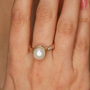 Gold Pearl Ring, Pearl Bridal Ring, Natural White Pearl, Pearl Engagement Ring, Gold Vermeil Ring, Vintage Pearl Ring, Gold Wedding Jewelry image 10